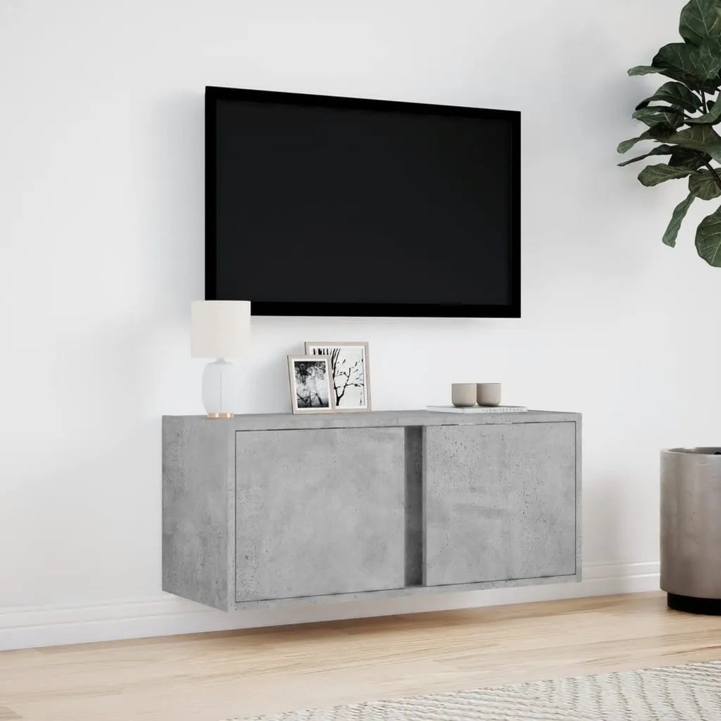betonszürke falra szerelhető TV-szekrény LED-del 80x31x35 cm