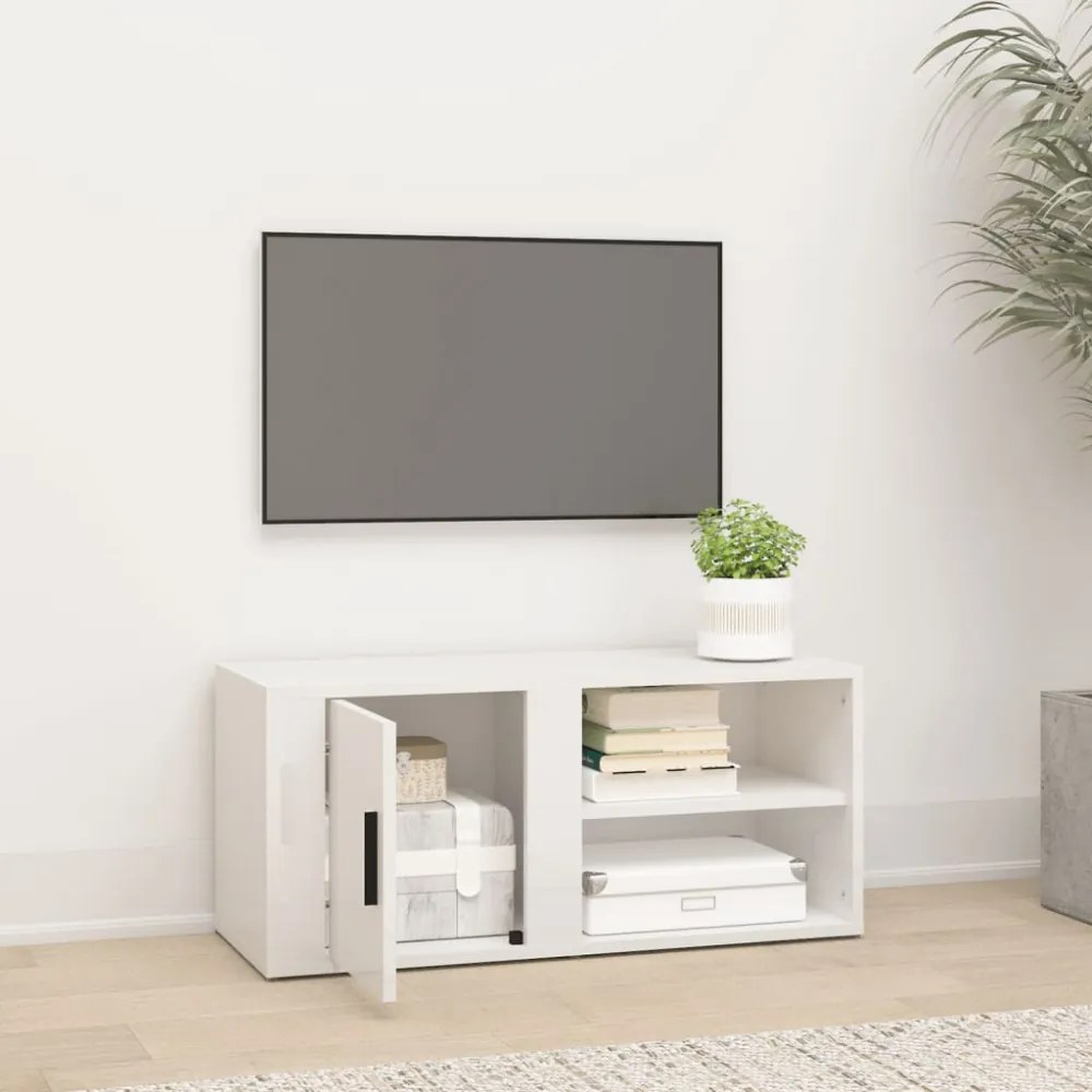 fehér magasfényű szerelt fa TV-szekrény 80x31,5x36 cm