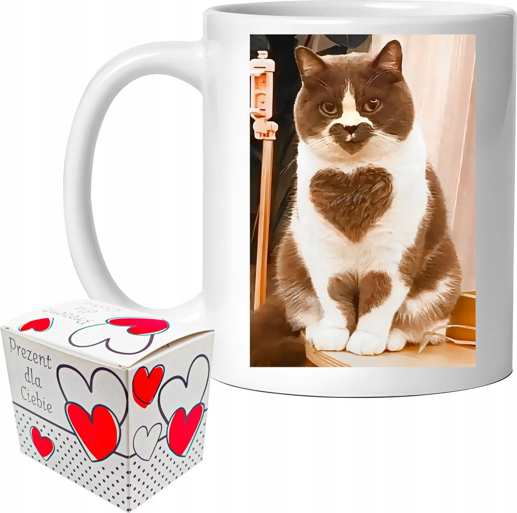 Valentin Napi Bögre Cica Szív vicces Ajándék 330 ml Csomagolás