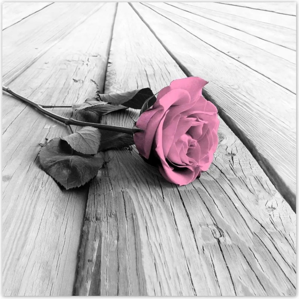 Poszterek 100x100 Rózsa világos deszkákon