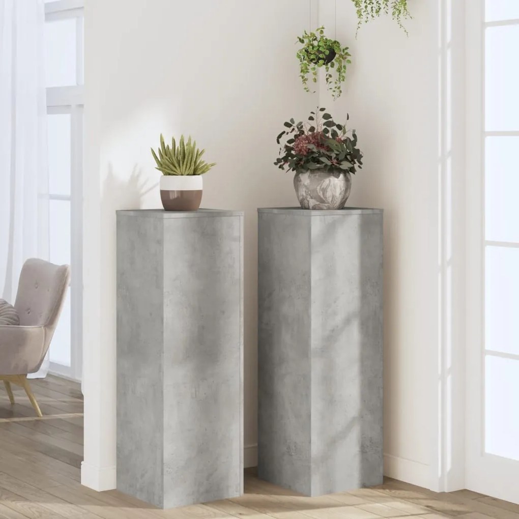2 db betonszürke szerelt fa növénytartó állvány 33x33x100 cm