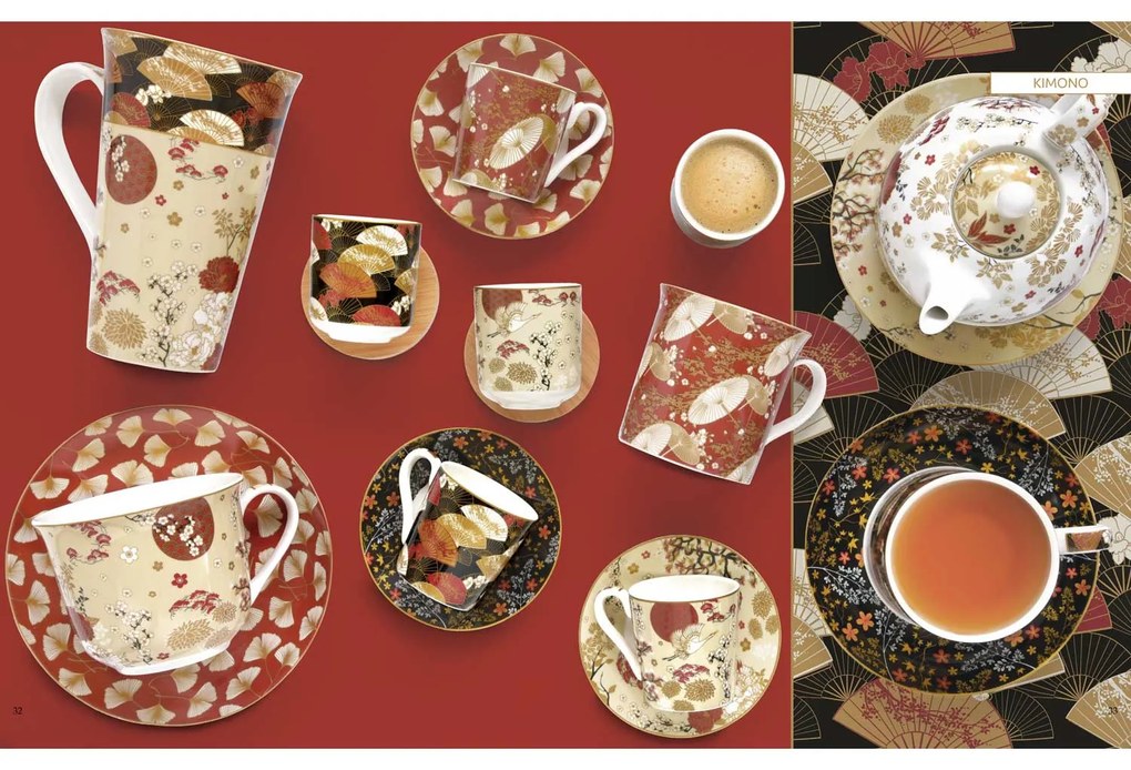 Porcelán nagy reggeliző teás csésze aljjal Coffee Mania Kimono