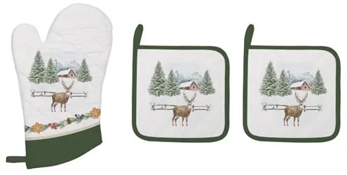 Edényalátét 2 db, 20x20cm+edényfogó kesztyű 20x30cm, 100% pamut, White Forest