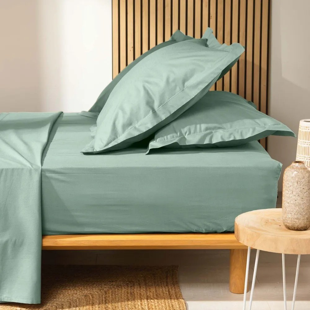 Világoszöld gumis bio pamut lepedő 140x190 cm Biolina – douceur d'intérieur
