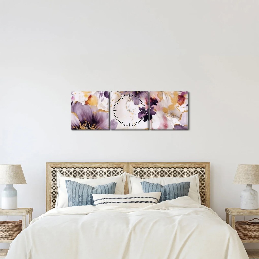 Kép - Akvarell virágok (órával) (90x30 cm)