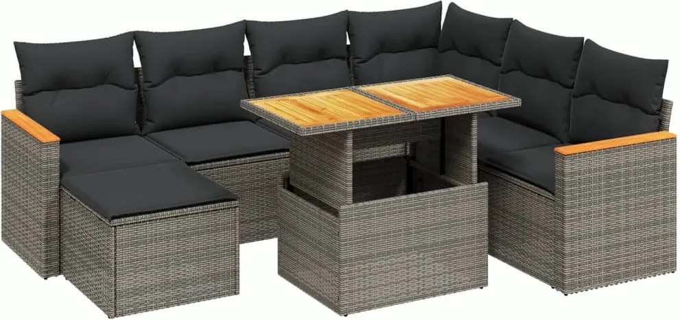 vidaXL 8 részes szürke polyrattan kerti ülőgarnitúra párnákkal