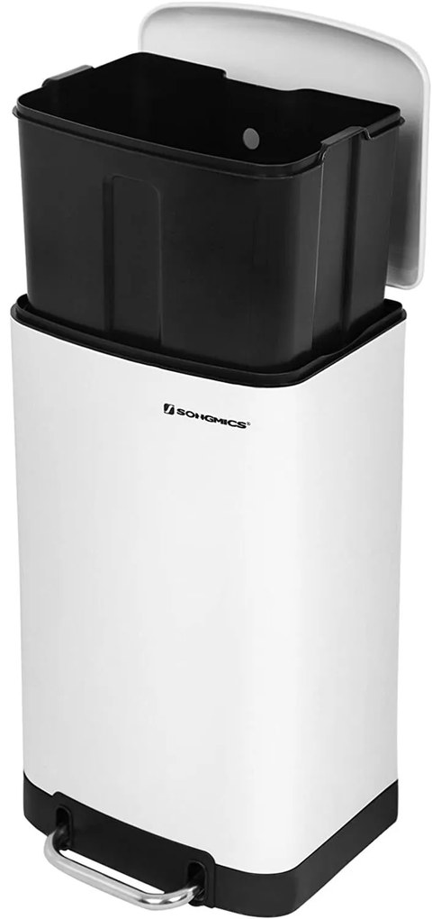 Fedéllel ellátott kuka, pedálos konyhai hulladékgyűjtő 30l, fehér