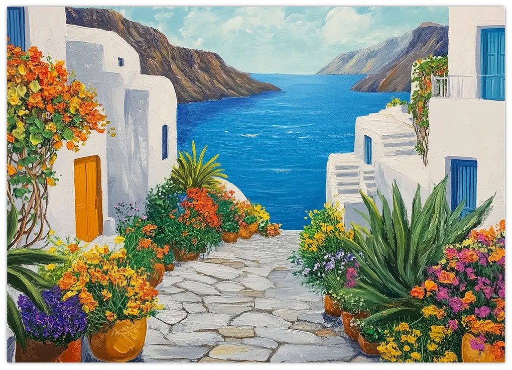 Üveg kép - Görög sikátor (70x50 cm)