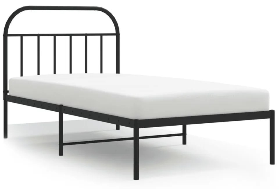 fekete fém ágykeret fejtámlával 100 x 200 cm