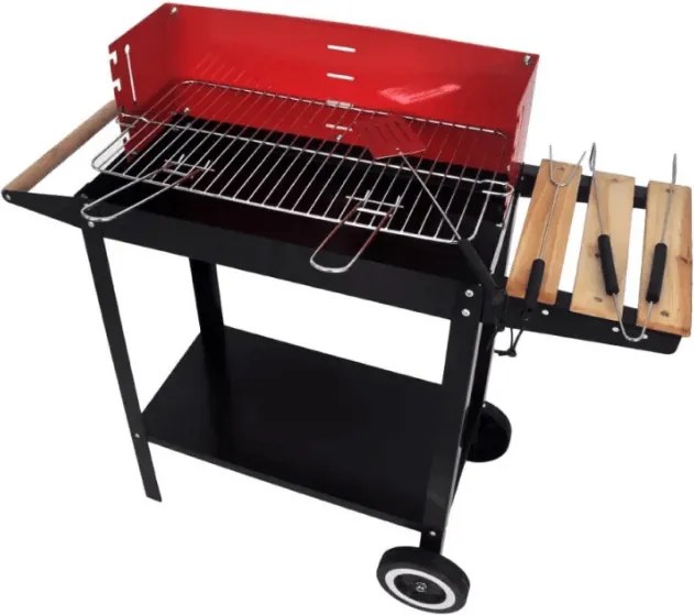 Kerti grill faszénnel BBQ 87x35 cm, fekete/piros