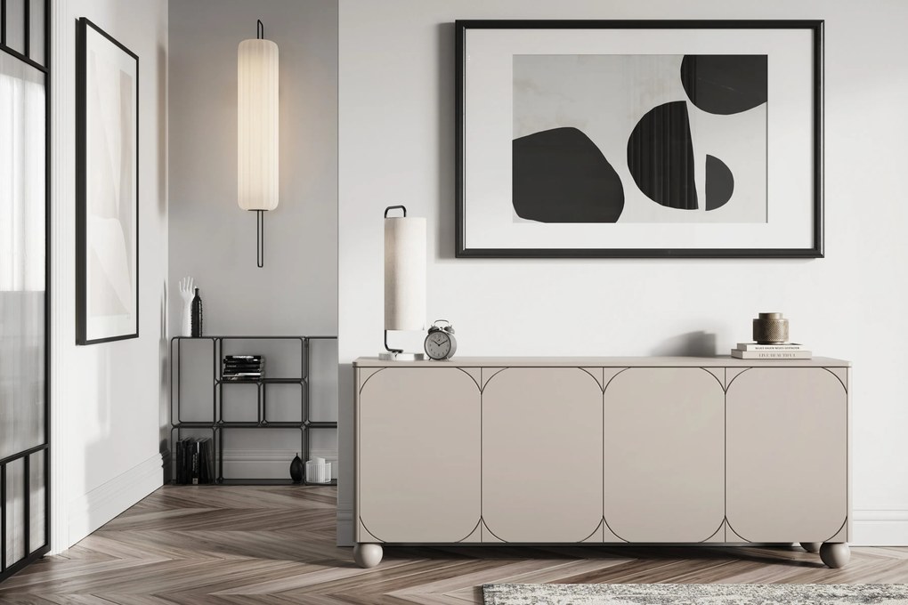 Sonatia II négyajtós komód, gömb lábakon - 200 cm - kasmír