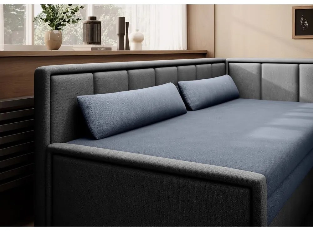 Kék-szürke zsenília kinyitható-tárolóhelyes kanapé 214 cm Fulgeo – ELTAP