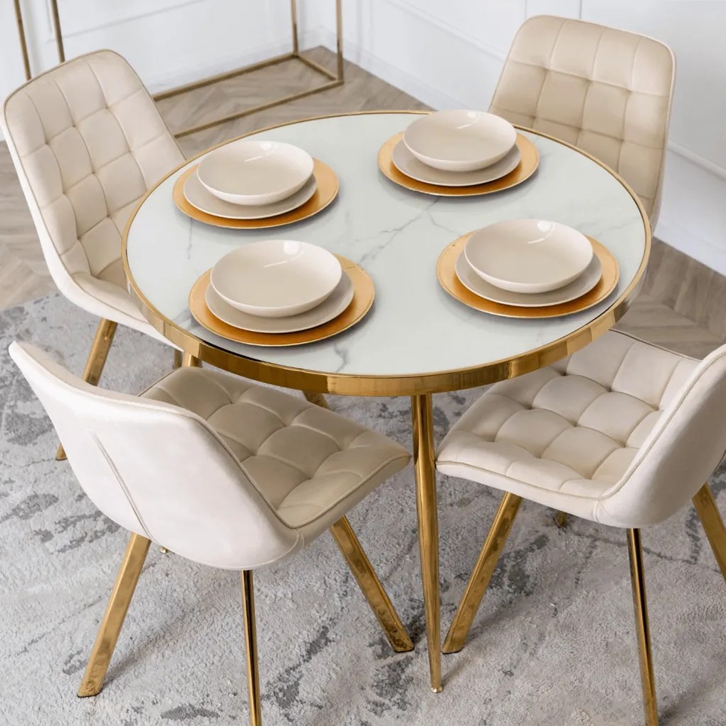 Elegáns Bézs/Arany Étkezőszék Bársony Kárpitozással. DEVI