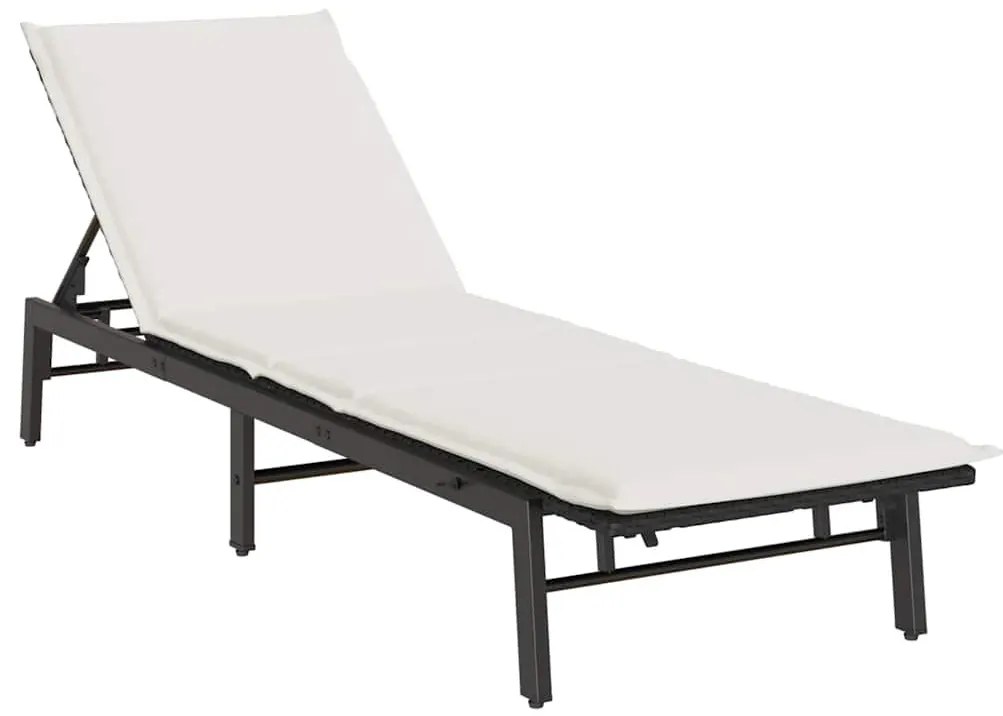 Fekete polyrattan napozóágy párnával