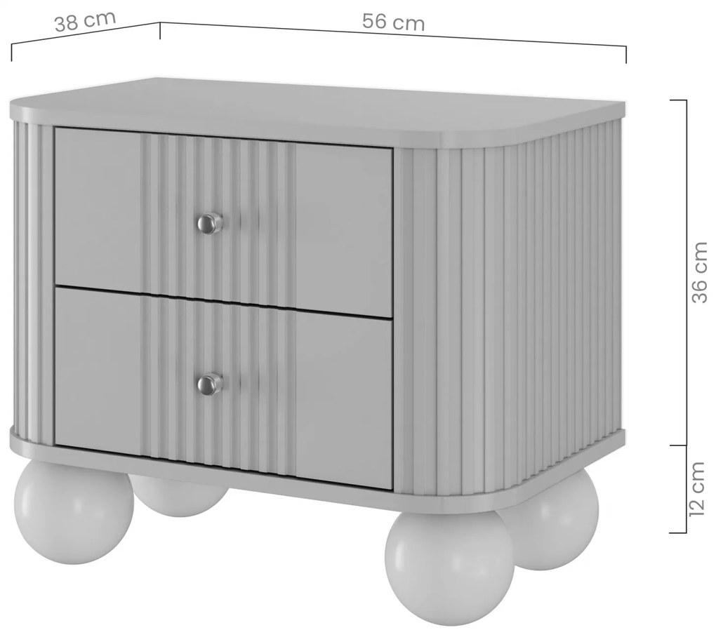 Vesper éjjeliszekrény készlet 56 cm - kasmír / arany fogantyúk / gömb alakú lábak