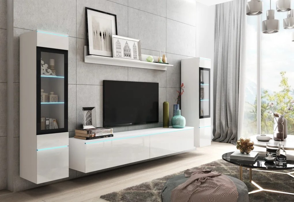 VERA II nappali fal, magasfényű fehér/wotan