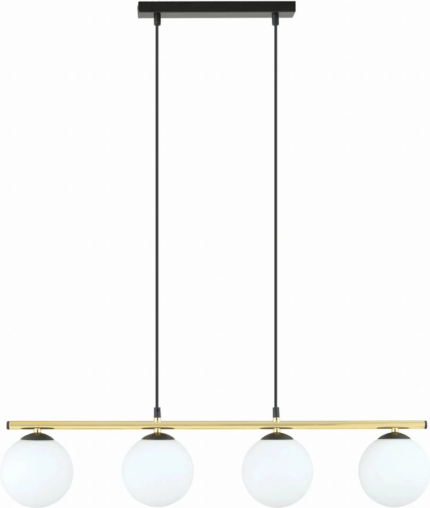 Függőlámpa csillár fekete arany 4 üveg fehér gömbök 85 cm Emibig