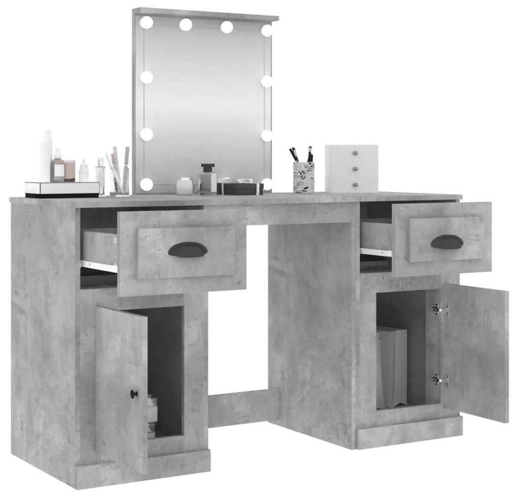 betonszürke fésülködőasztal LED-del 130 x 50 x 132,5 cm