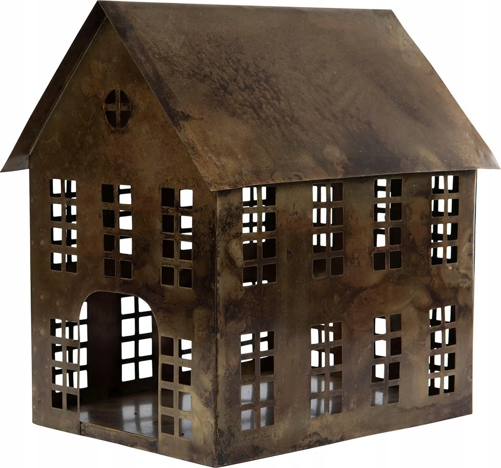 Lampion Házikó fém arany 35x25cm