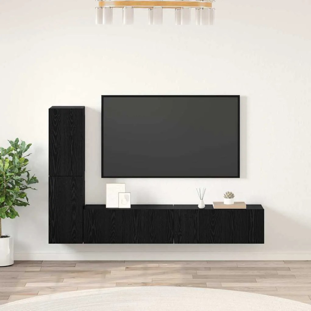 Fali TV Szekrény Falra szerelhető 4 pcs Musta tammi Faanyag