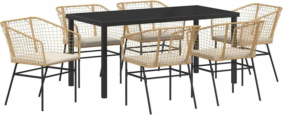 vidaXL Kert étkező szett 7 pcs Barna polirattan