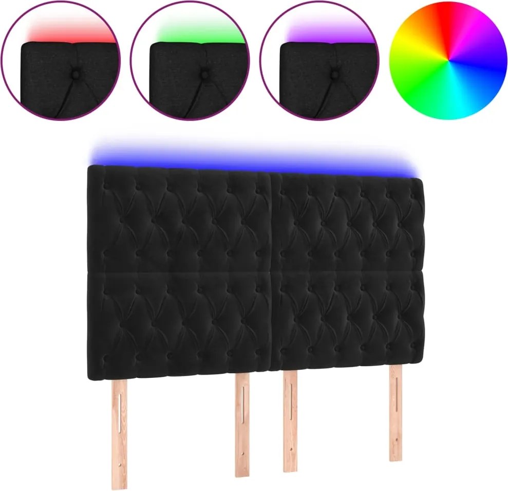 vidaXL fekete bársony LED-es fejtámla 160x7x118/128 cm