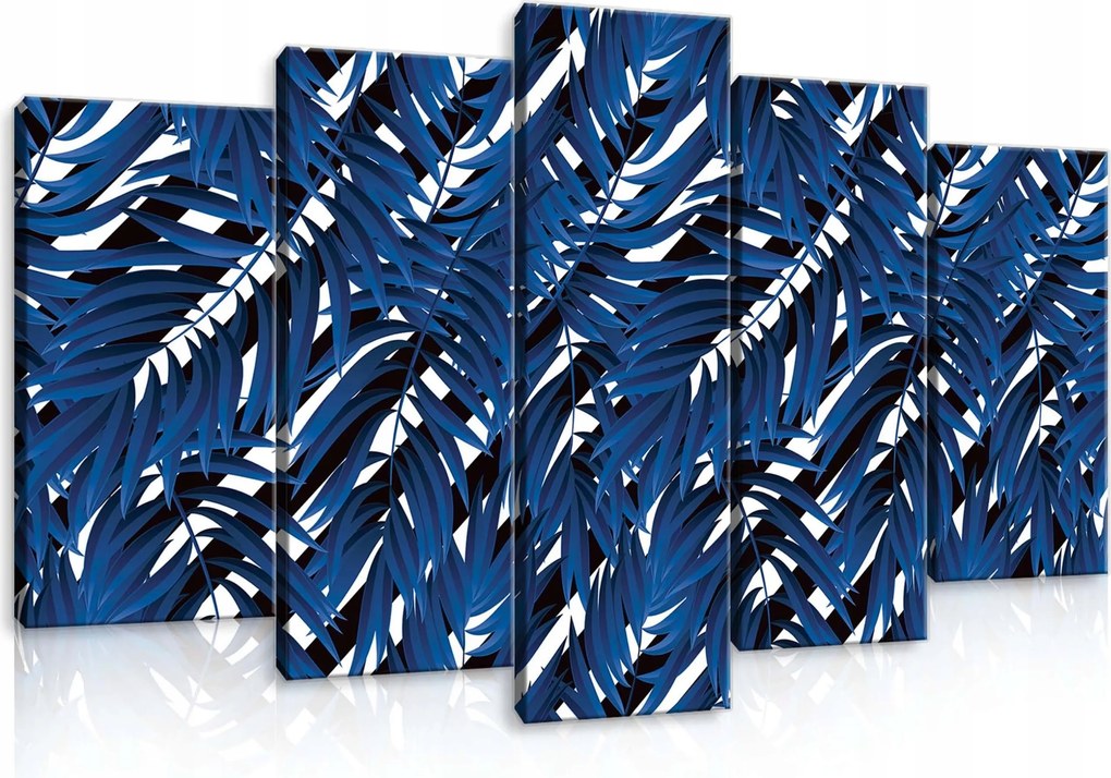 Vászonkép 100x60 moduláris trópusi levelek modern indigó kék fehér