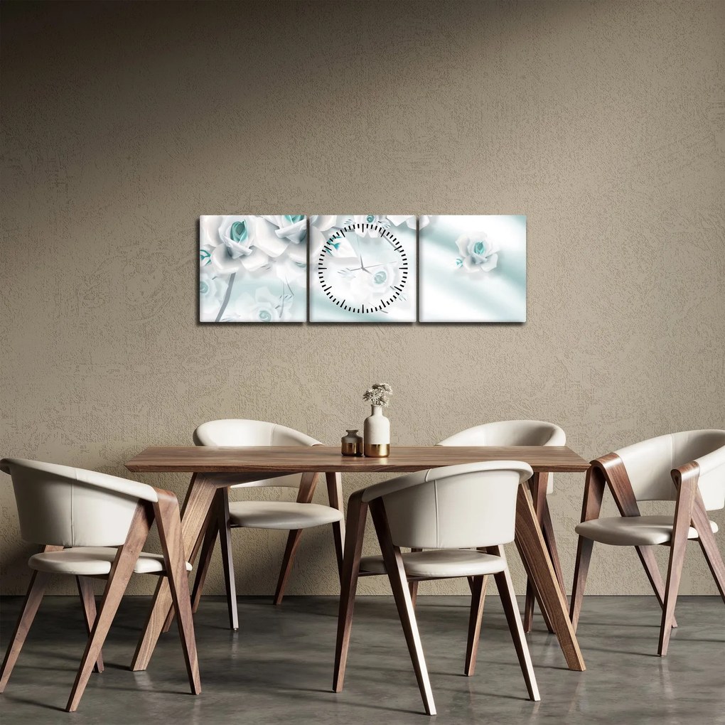 Kép - Türkiz rózsa virágok (órával) (90x30 cm)