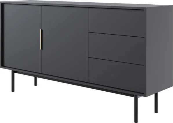 Komód 154 cm 2 ajtóval és 3 fiókkal fekete színben arany fogantyúkkal – VIVA VI02