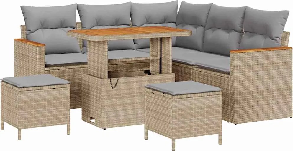vidaXL Kerti Kanapé Szett 8 pcs Bézs polirattan