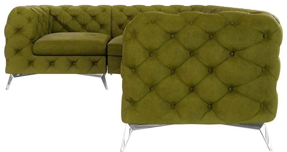 Zöld bársony sarokkanapé (bal oldali-L alakú) Chelsea – Ropez