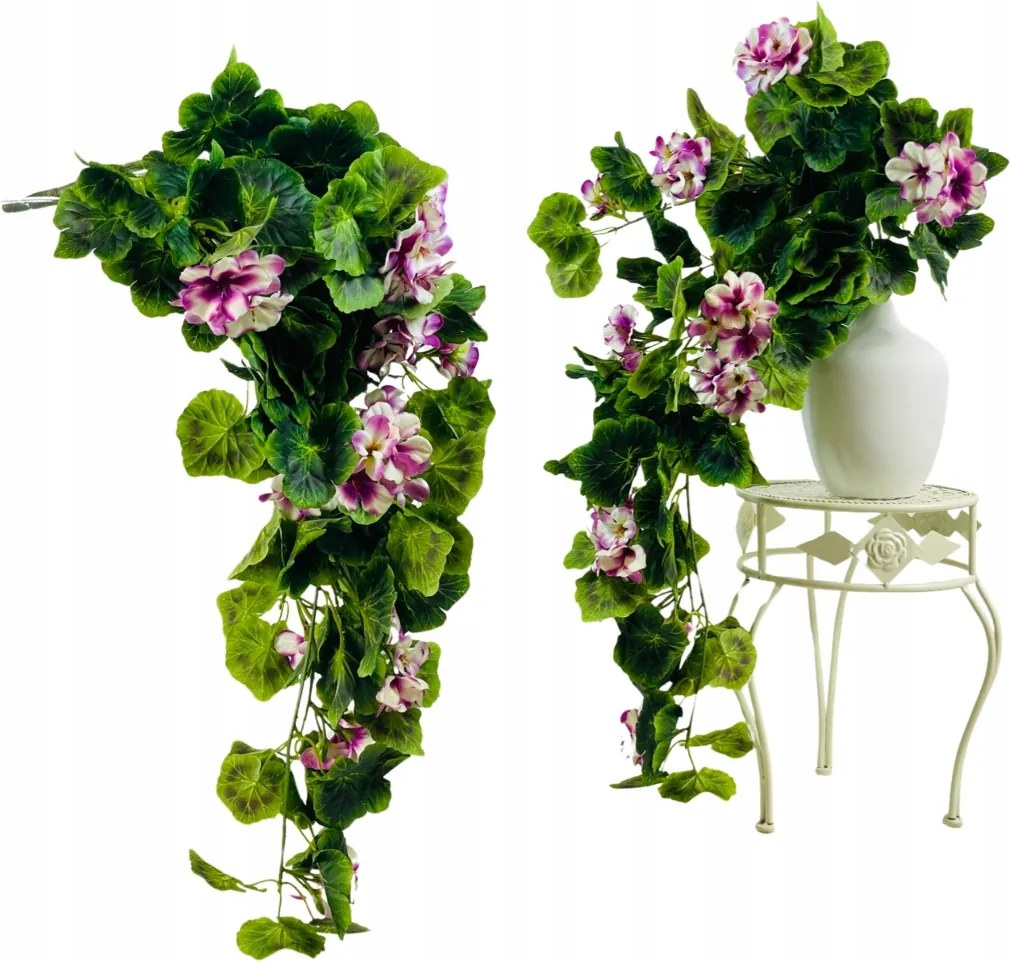 Mű Pelargónia Virág Füzér, Pelargónia Virágok, Lógó Virágfüzér 80 cm