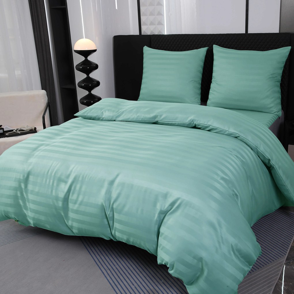 JASMINE mikroszálas szállodai ágyneműhuzat, mentol – 2 cm-es csíkos, szállodai zsebes Ágyneműhuzat mérete: 70 x 90 cm | 140 x 200 cm