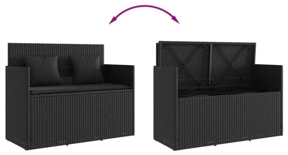 fekete polyrattan kerti pad párnával