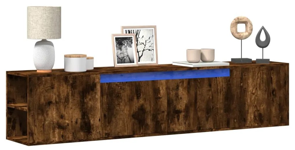 füstös tölgy színű fali TV-szekrény LED-del 180 x 31 x 39,5 cm