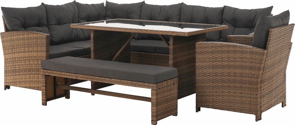 Kerti rattan szett, szürkésbarna/világosbarna, SAGIR