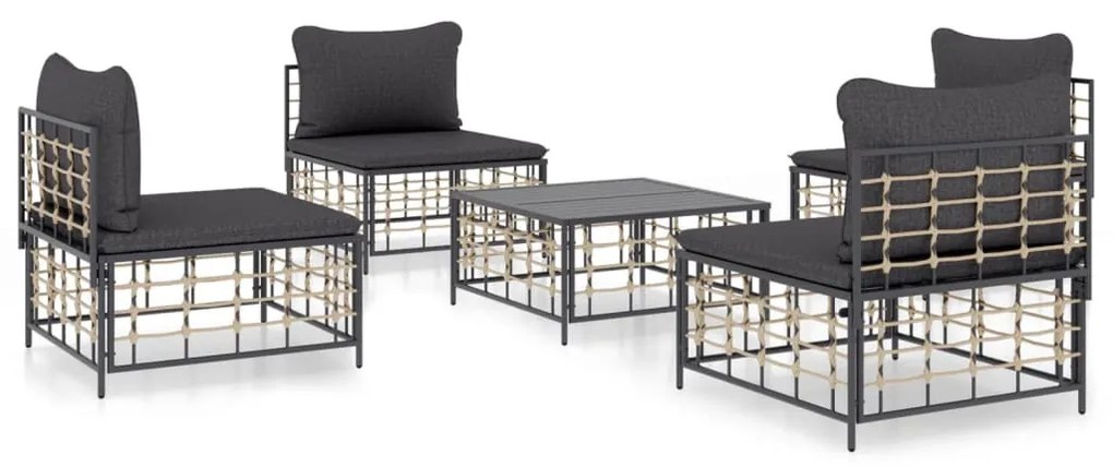5 részes antracitszürke polyrattan kerti ülőgarnitúra párnákkal