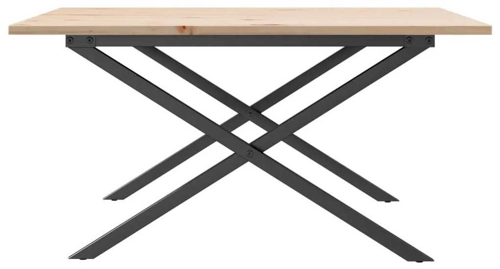 Tömör fenyőfa és acél dohányzóasztal X-vázzal 80x80x45 cm
