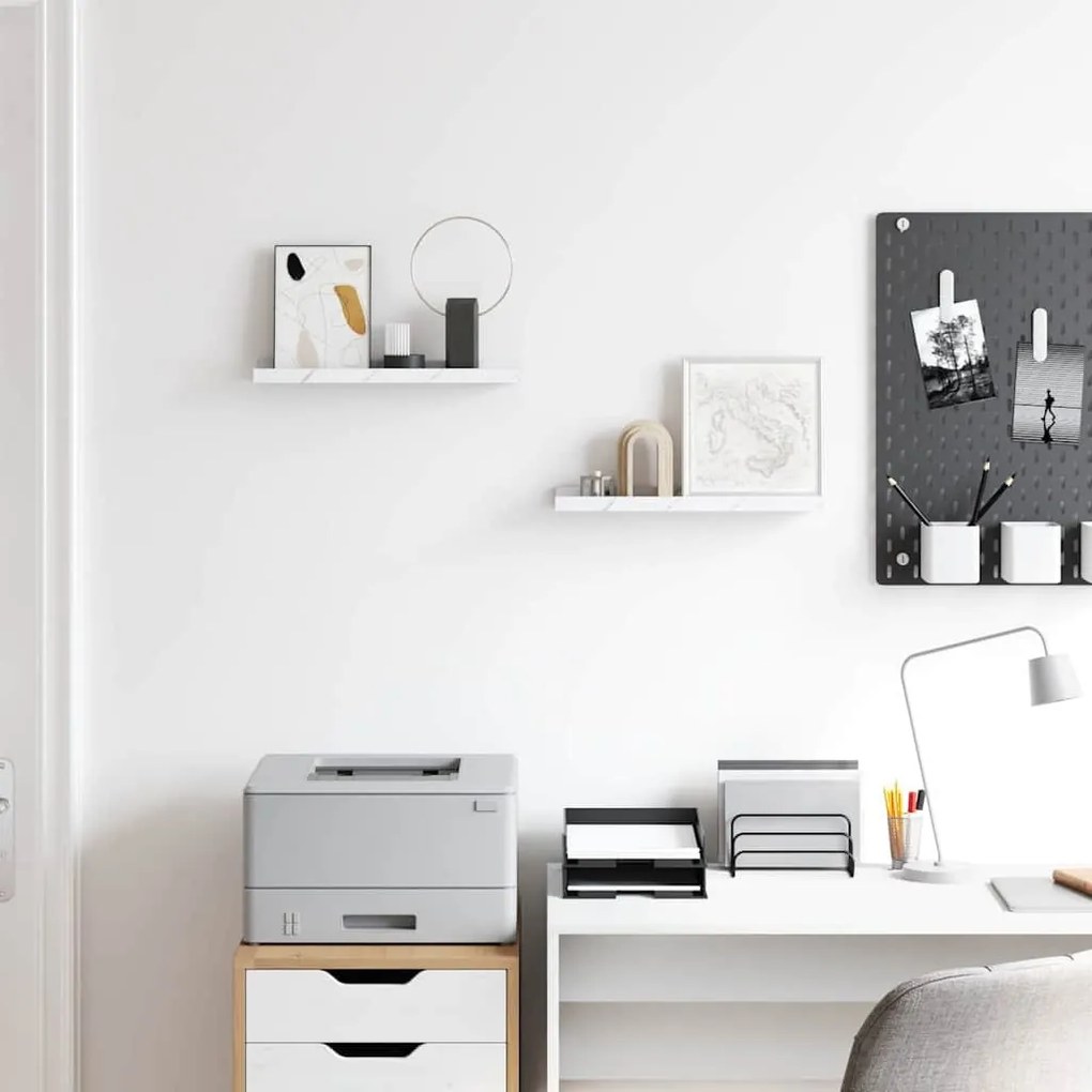 Falpolc polcokkal 2 pcs Fehér márvány 40 x 9 x 3 cm Faanyag