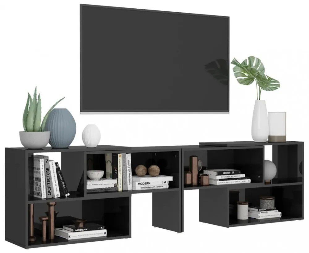 magasfényű szürke szerelt fa TV-szekrény 149 x 30 x 52 cm
