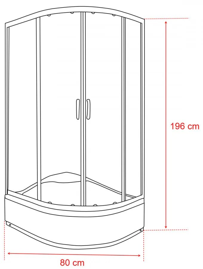 Katia 80x100 cm aszimmetrikus íves zuhanykabin zuhanytálcával
