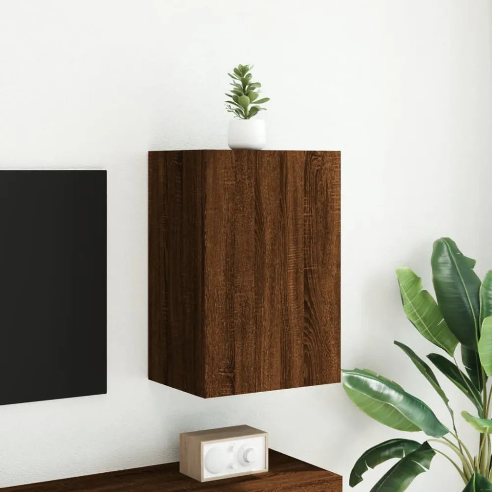 barna tölgy színű szerelt fa fali TV-szekrény 40,5 x 30 x 60 cm