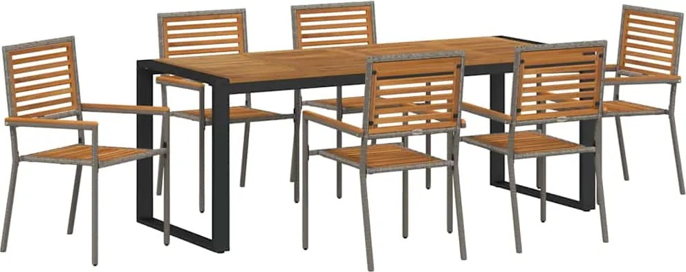vidaXL Kert étkező szett 7 pcs Szürke és Barna polirattan