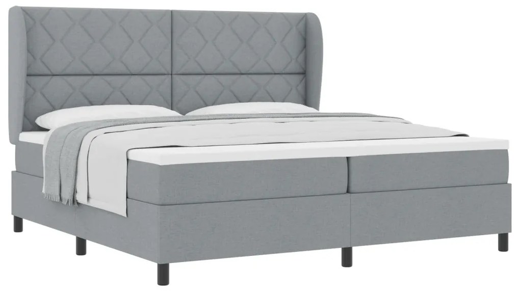 Boxspring Ágy Matraccal - Világosszürke, 200x200 cm Szövet