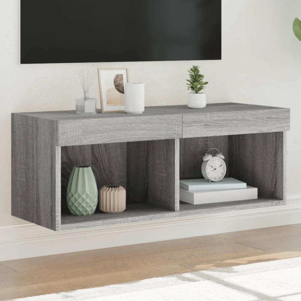 szürke sonoma színű TV-szekrény LED-világítással 80x30x30 cm