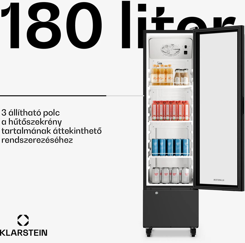 Klarstein GrandCooler Gastro italkhűtő | 163,5 x 43 cm | LED belső világítás | Fekete