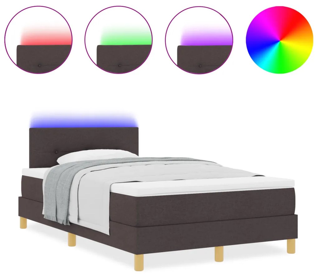 Boxspring ágy matraccal és LED világítással, sötétbarna, 120x200 cm, szövet