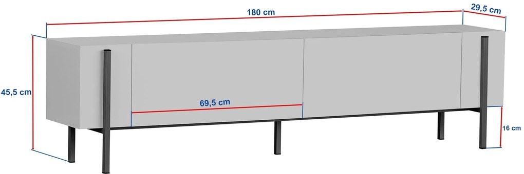 TV szekrény ZENORI 180 cm, atlanti fenyő/fekete