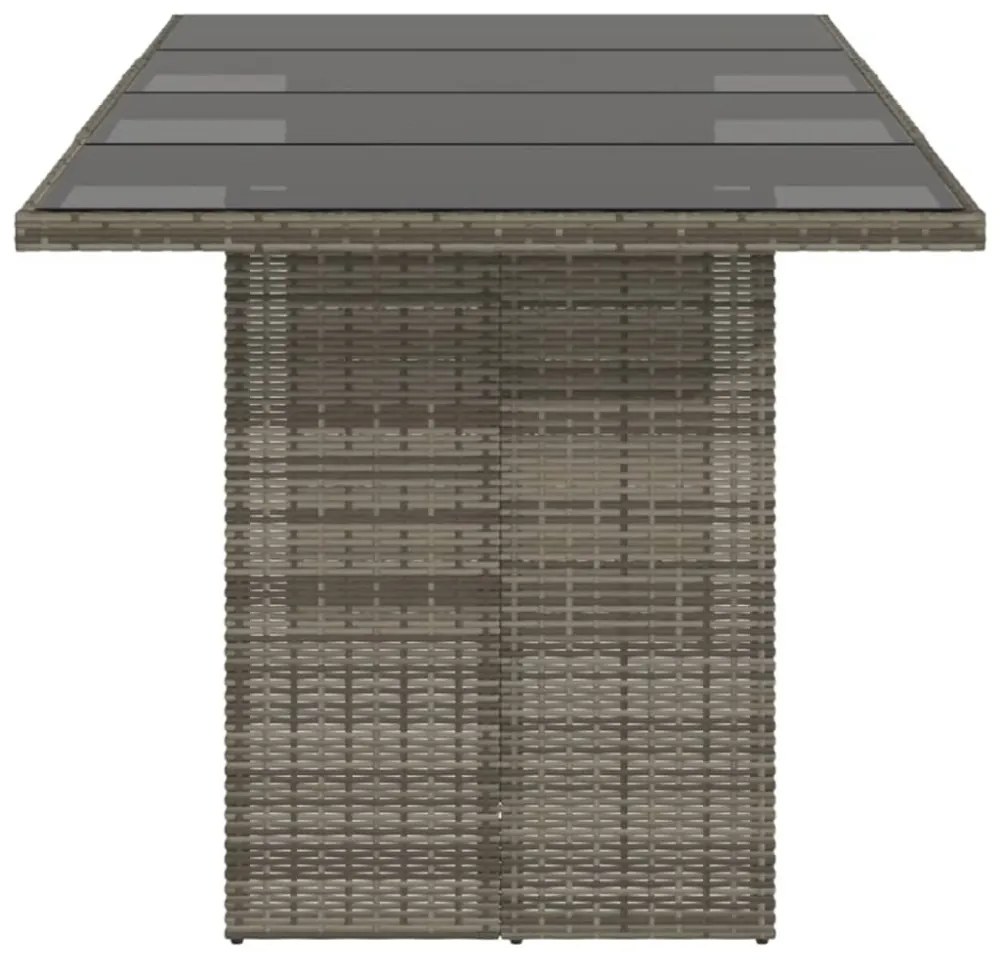 szürke polyrattan üveglapos kerti asztal 190 x 80 x 75 cm