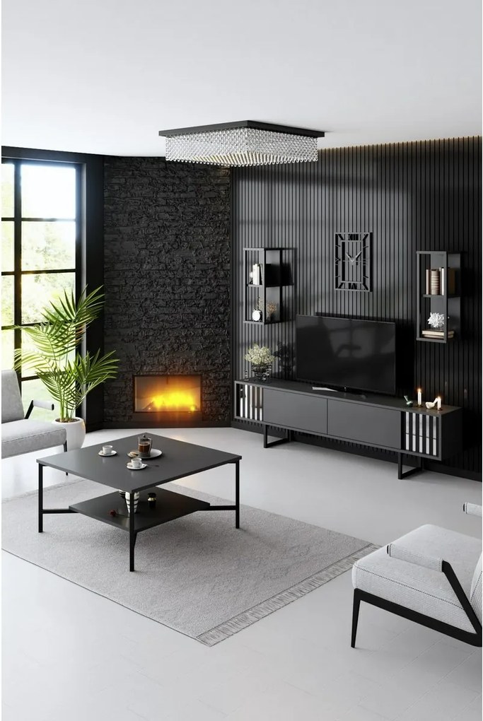TV-állvány polcokkal Chrome Anthracite and Black